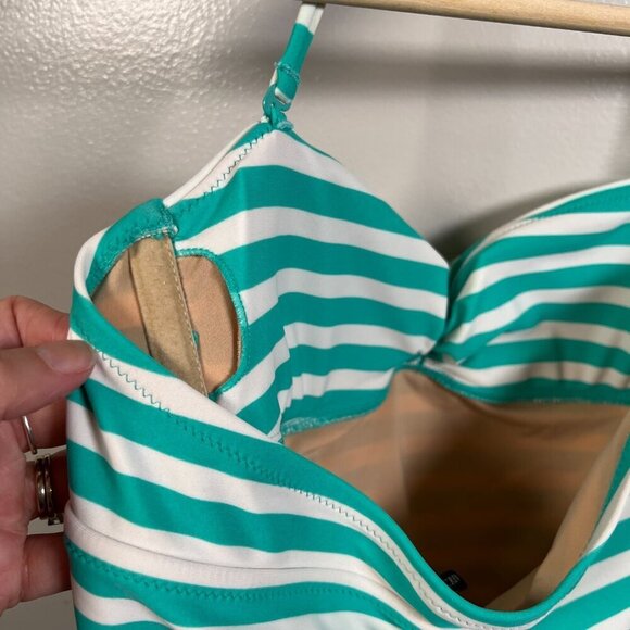 J.Crew Halter One Piece Swimsuit Size 2 Stripes Green Nautical Beach Vacation - Picture 8 of 11
